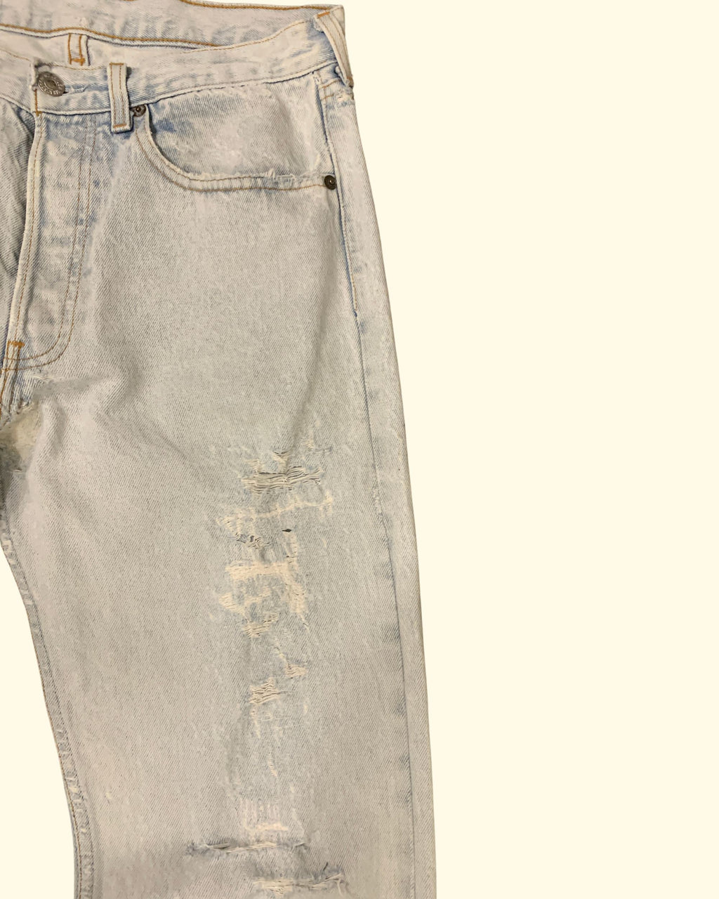 90's Levi's 501 Distressed Repaired Light Blue Denim No inside Label W28 L34