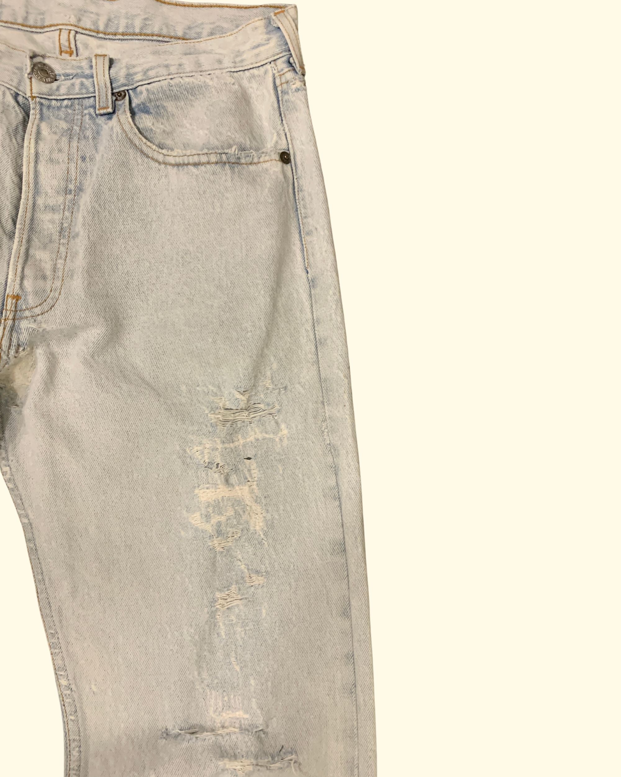 90's Levi's 501 Distressed Repaired Light Blue Denim No inside Label W28 L34