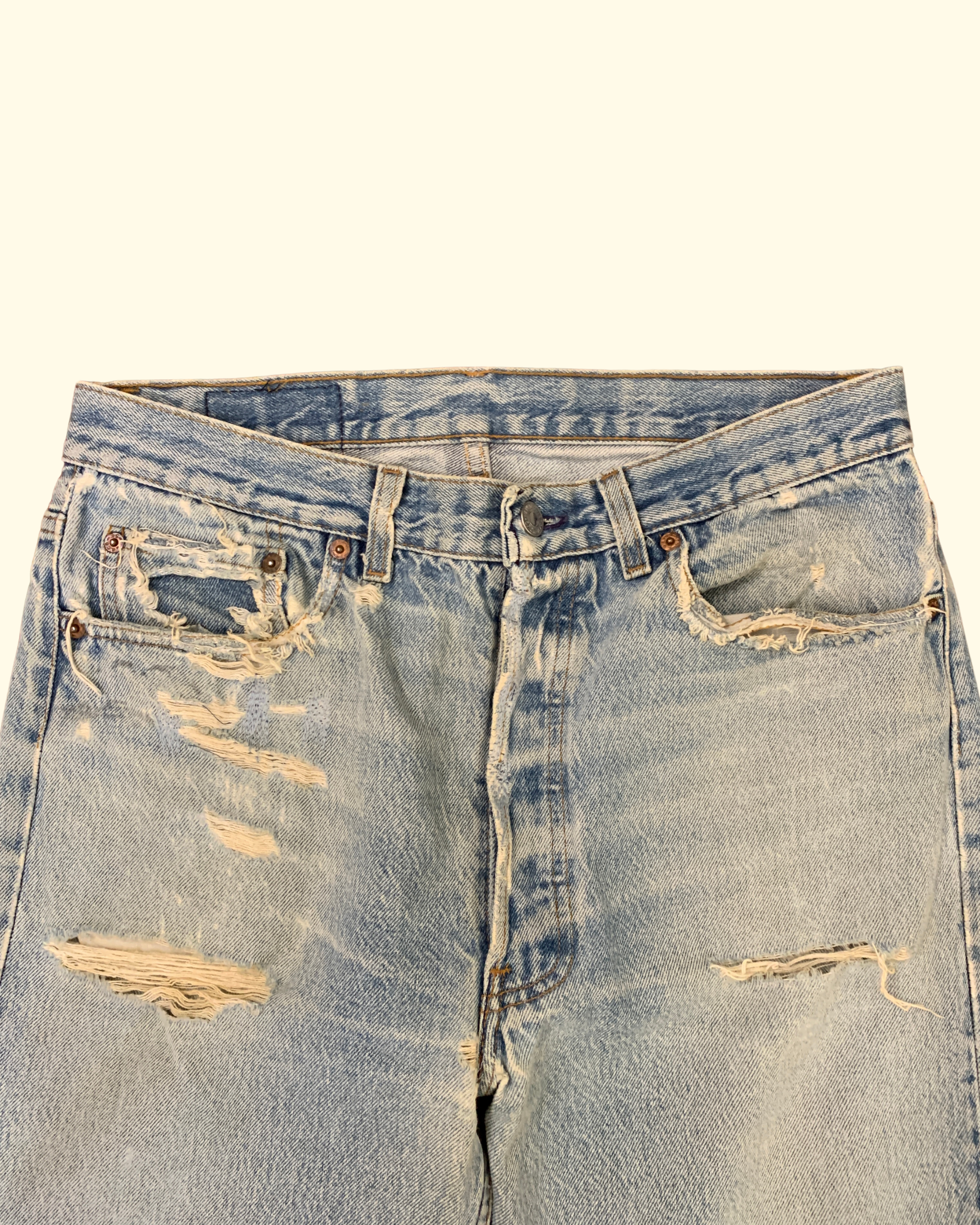 80's Levi's 501 Distressed Made In USA Light Blue Denim W33 L30
