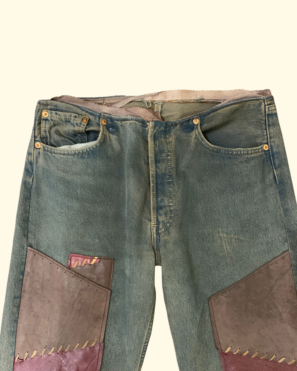 90's Levi's Patchwork Leather Rust Wash W32 L36