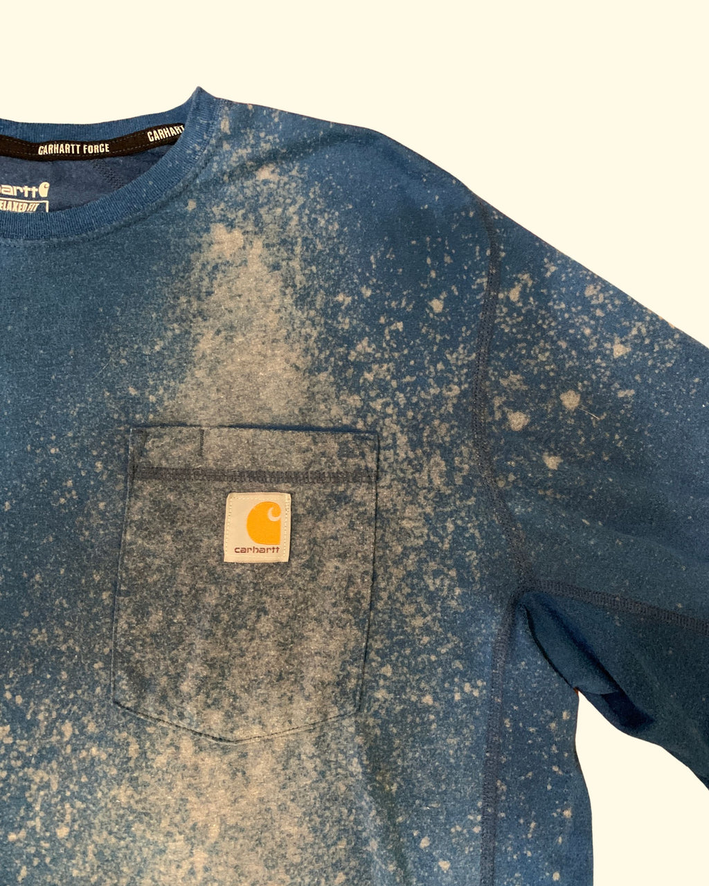 Carhartt Force Pocket T-Shirt Blue Bleached Distressed Relaxed Fit Size L