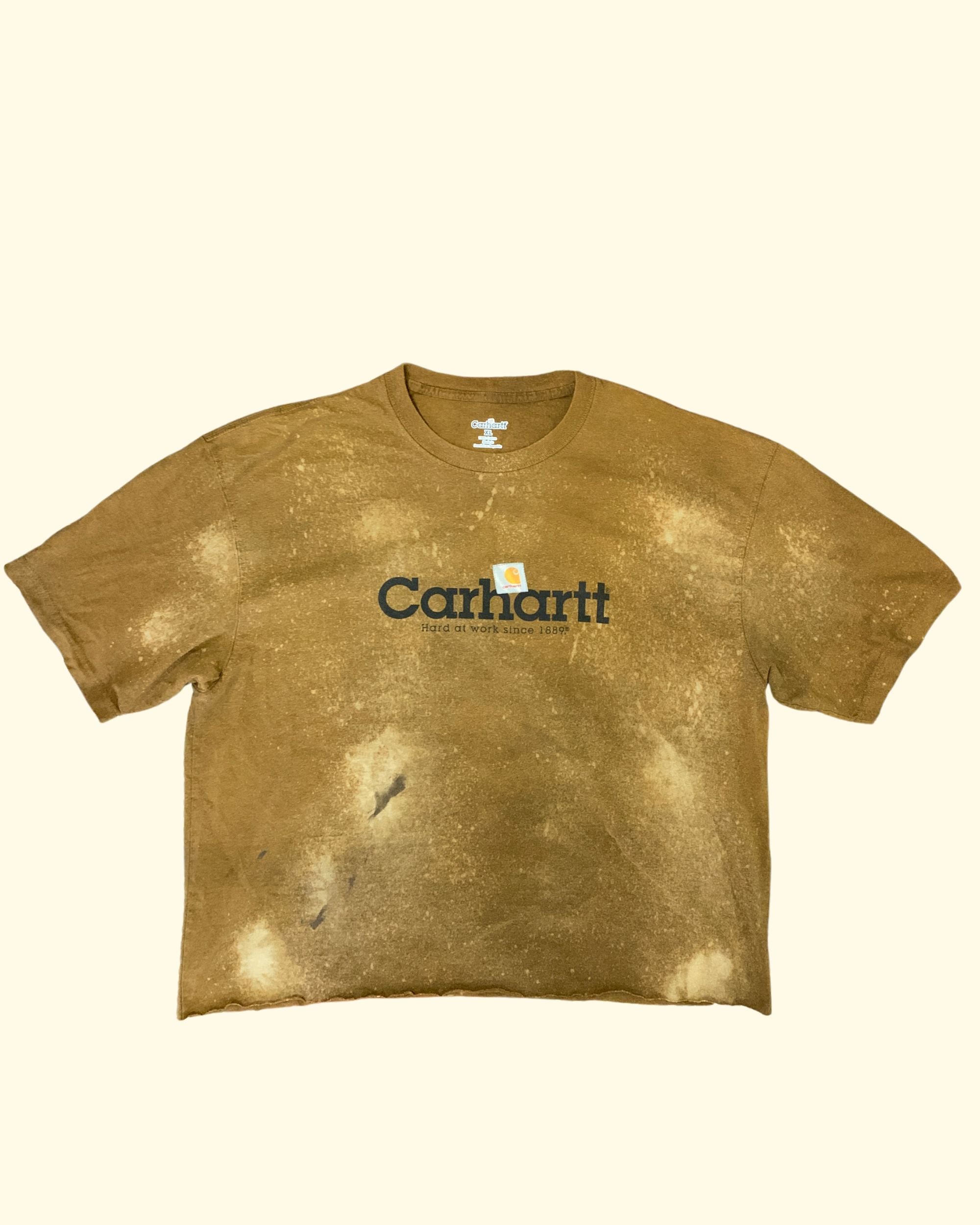 Carhartt Logo T-Shirt Brown Bleached Distressed Workwear Size XL
