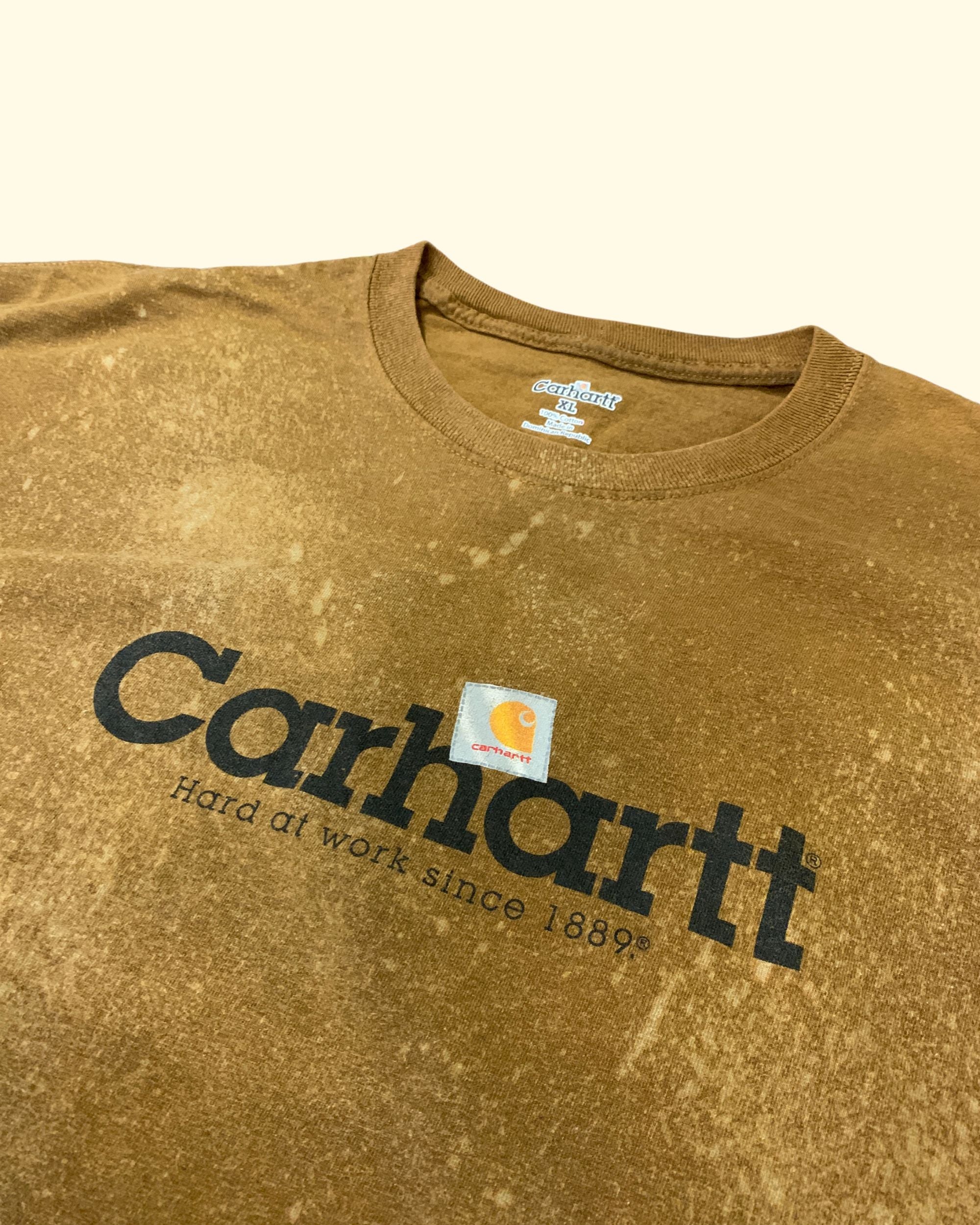 Carhartt Logo T-Shirt Brown Bleached Distressed Workwear Size XL