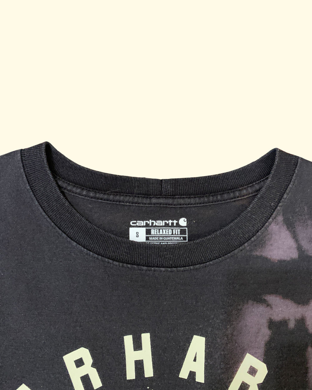 Carhartt Outdoors Graphic T-Shirt Black Bleached Tie Dye Relaxed Fit Size S