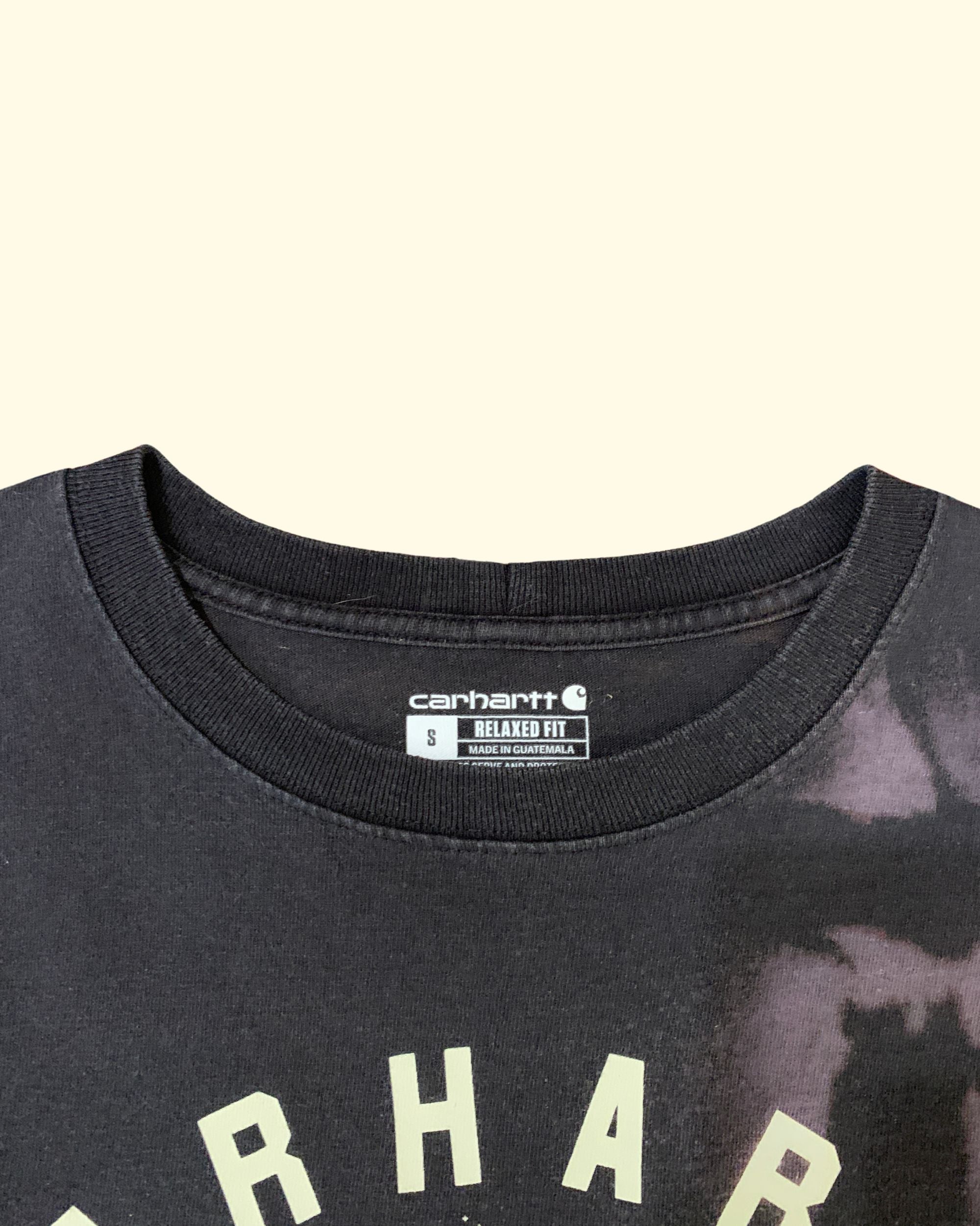 Carhartt Outdoors Graphic T-Shirt Black Bleached Tie Dye Relaxed Fit Size S