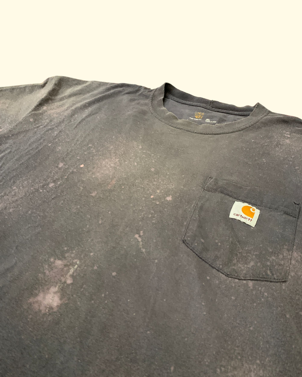 Carhartt Pocket T-Shirt Black Bleached Distressed Workwear XL