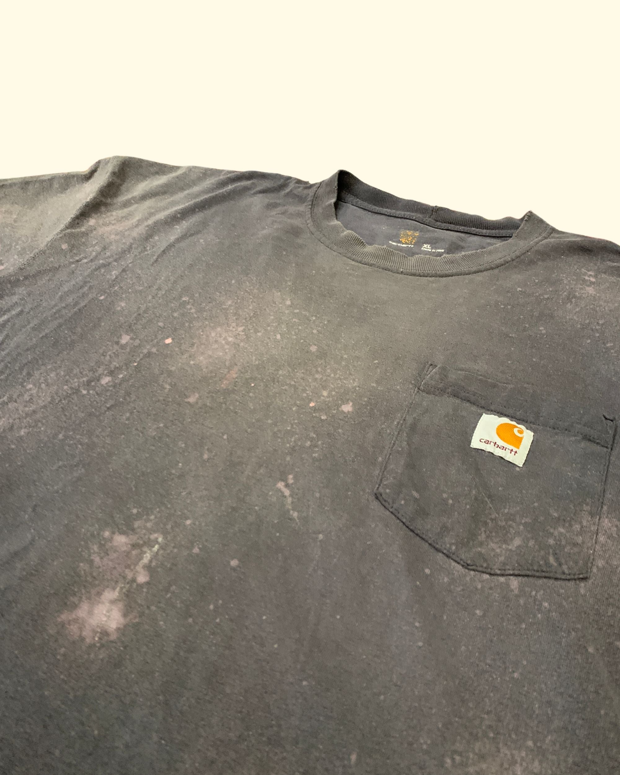 Carhartt Pocket T-Shirt Black Bleached Distressed Workwear XL