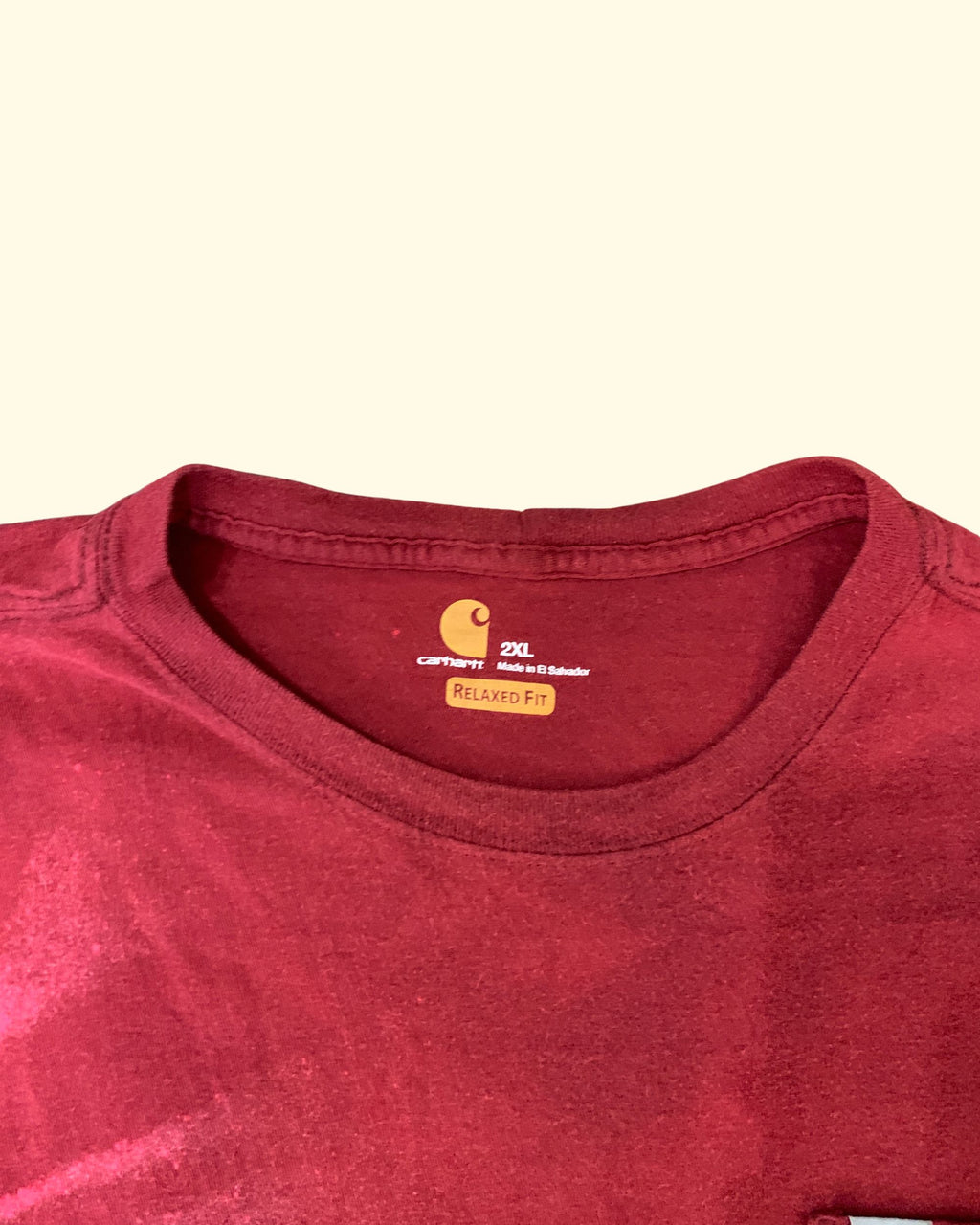 Carhartt Pocket T-Shirt Burgundy Bleached Distressed Relaxed Fit 2XL