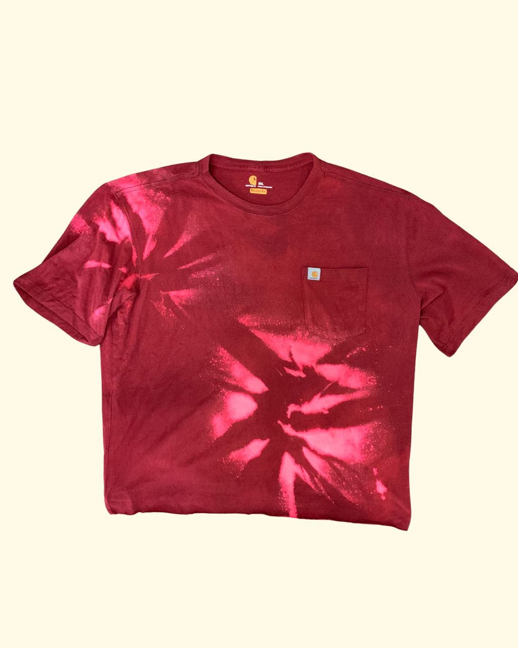 Carhartt Pocket T-Shirt Burgundy Bleached Distressed Relaxed Fit 2XL