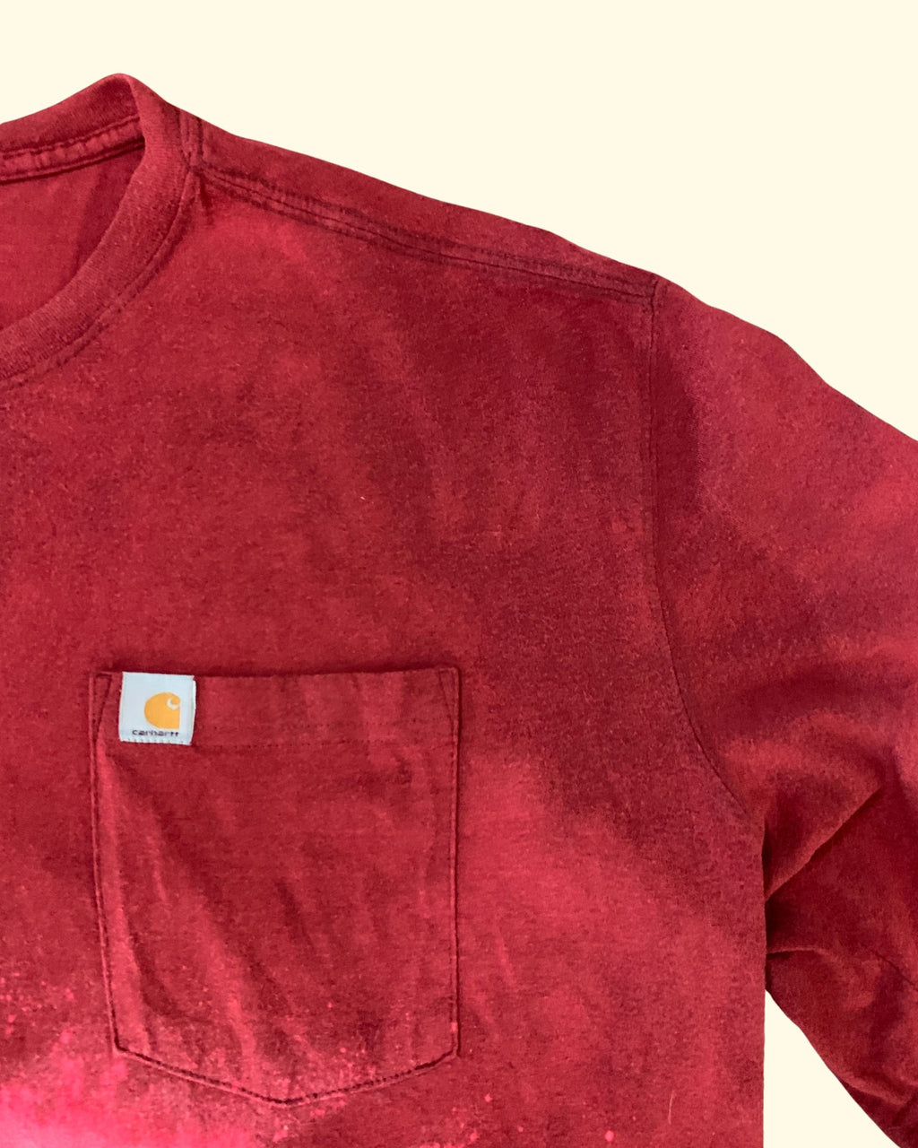 Carhartt Pocket T-Shirt Burgundy Bleached Distressed Relaxed Fit 2XL