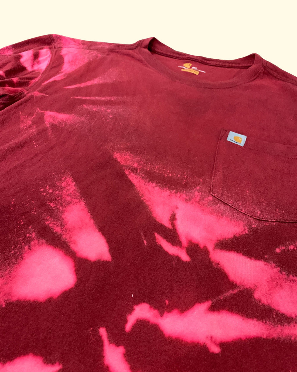 Carhartt Pocket T-Shirt Burgundy Bleached Distressed Relaxed Fit 2XL