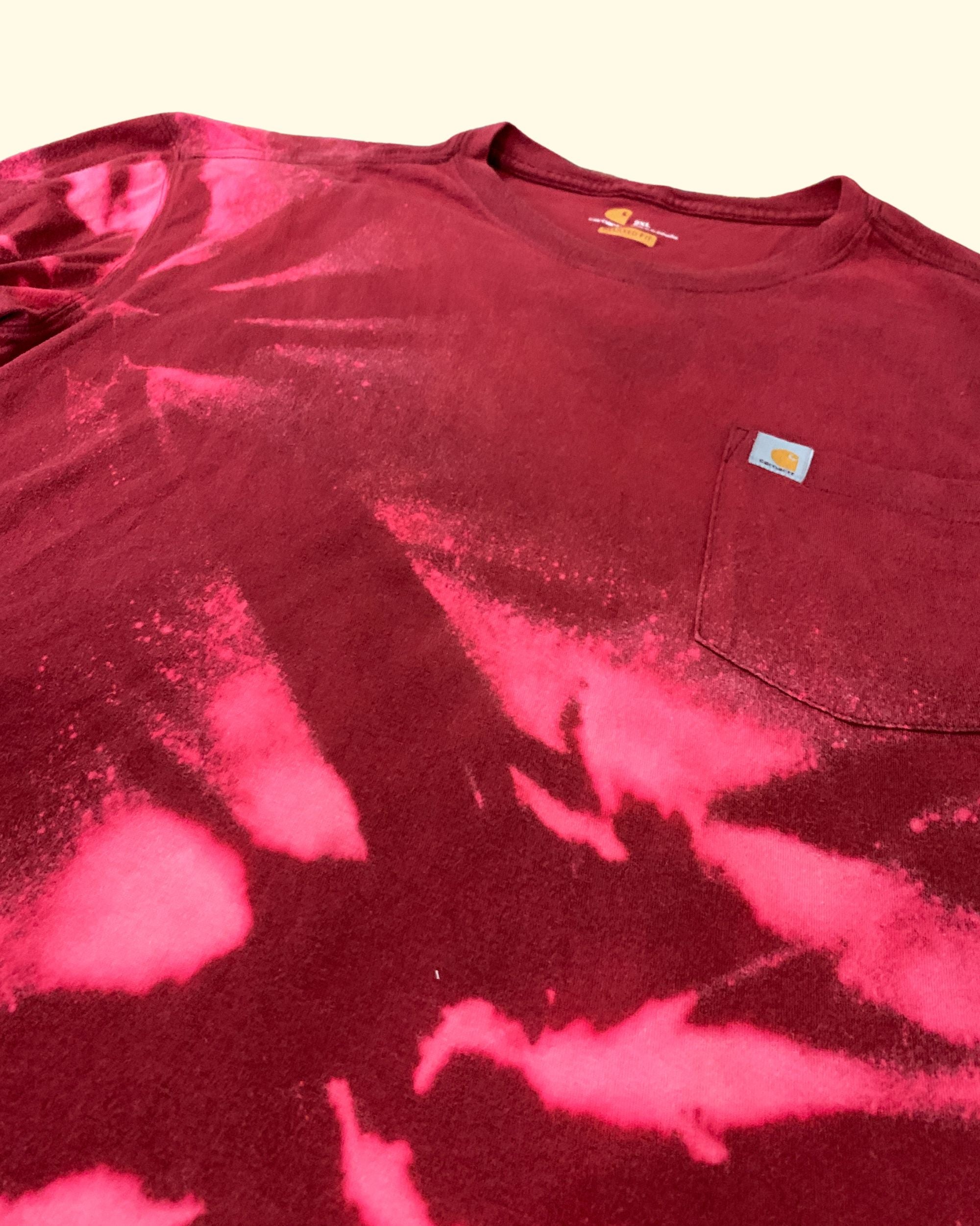 Carhartt Pocket T-Shirt Burgundy Bleached Distressed Relaxed Fit 2XL