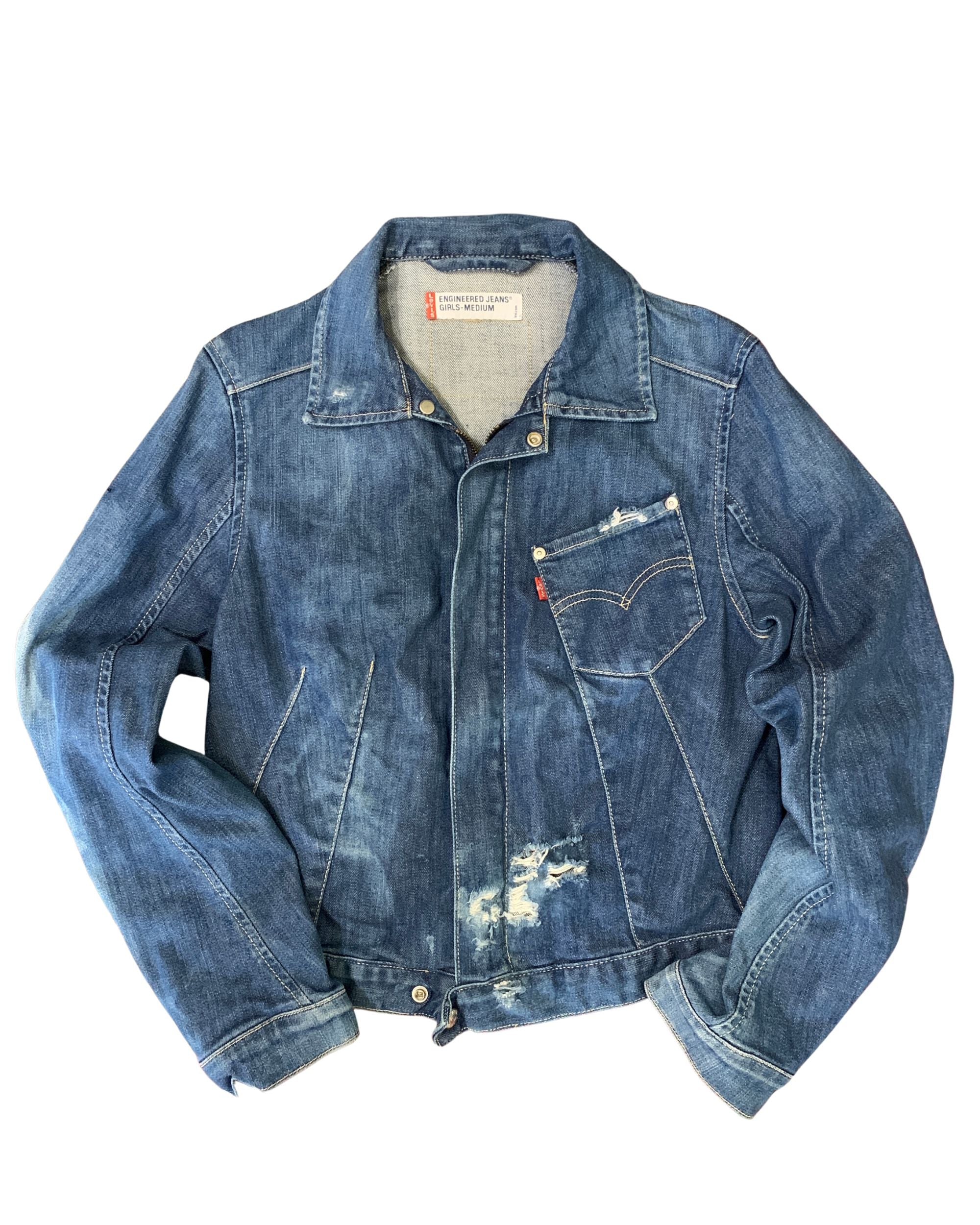 Levi's Engineered Jeans Vintage Distressed Denim Jacket Blue Y2K Size M