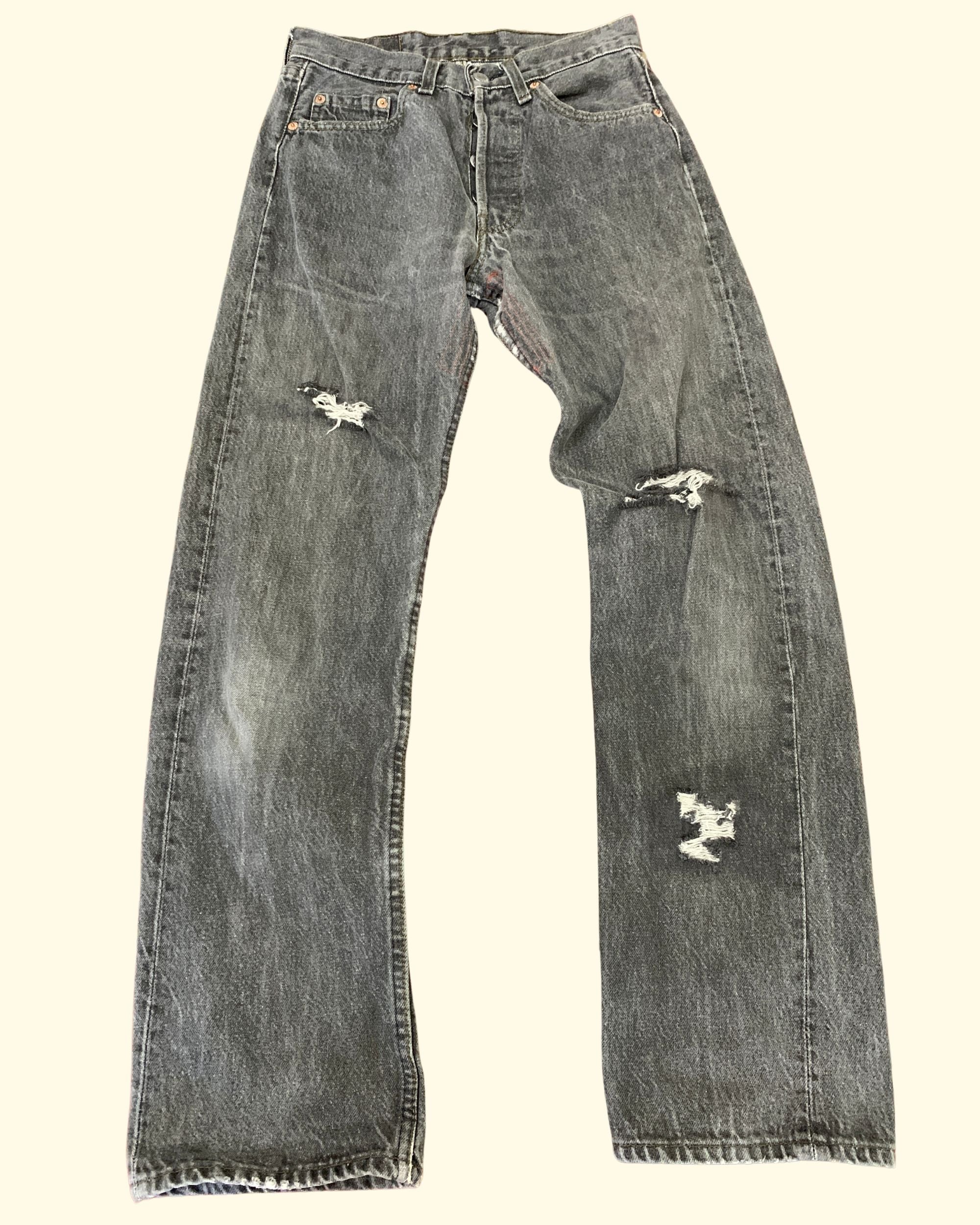 Vintage Levi's 501 Black Made in USA Distressed Jeans W27 L30
