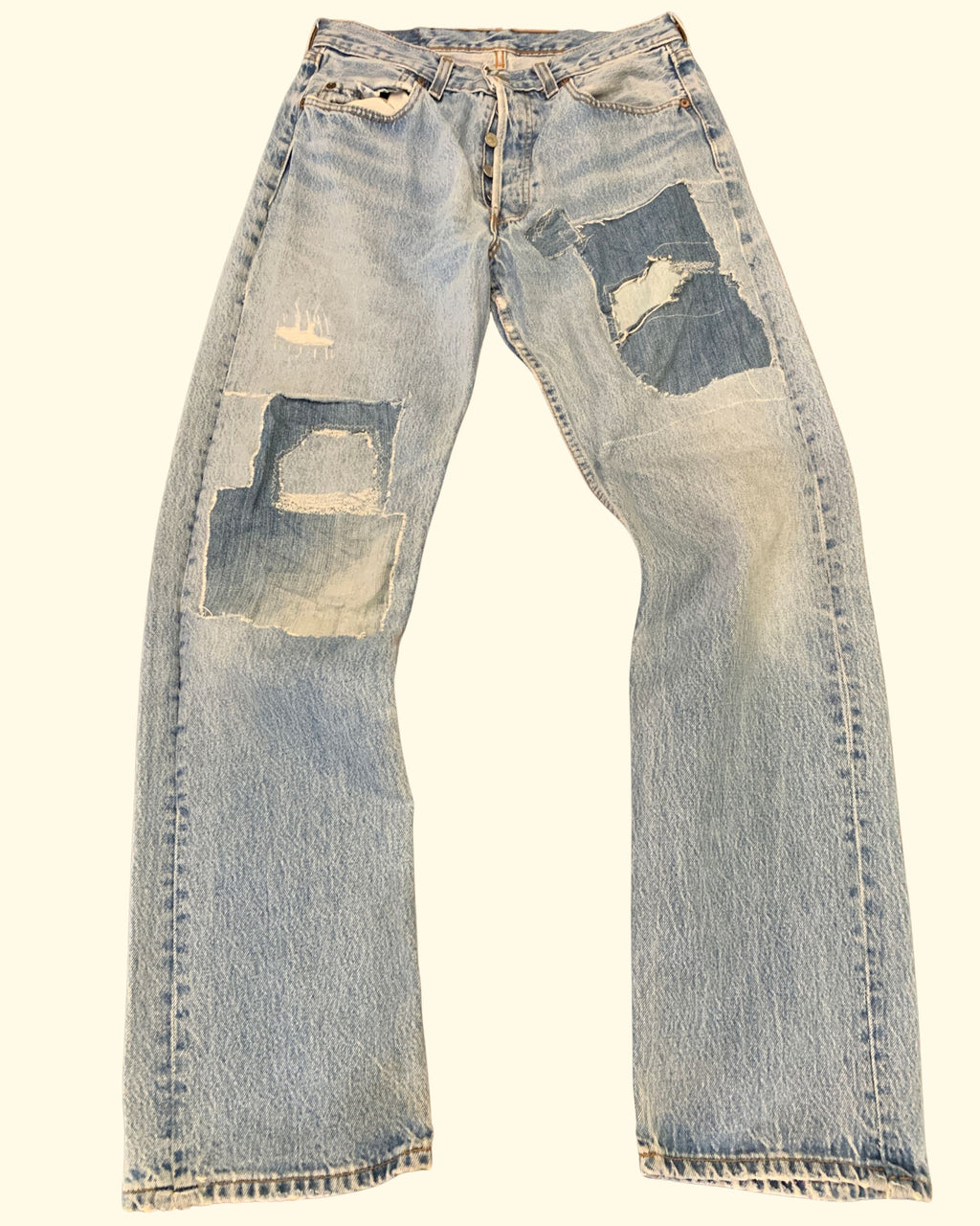 Vintage Levi's 501 Patchwork Made in UK Jeans W32 L32 Light Wash Distressed 90s