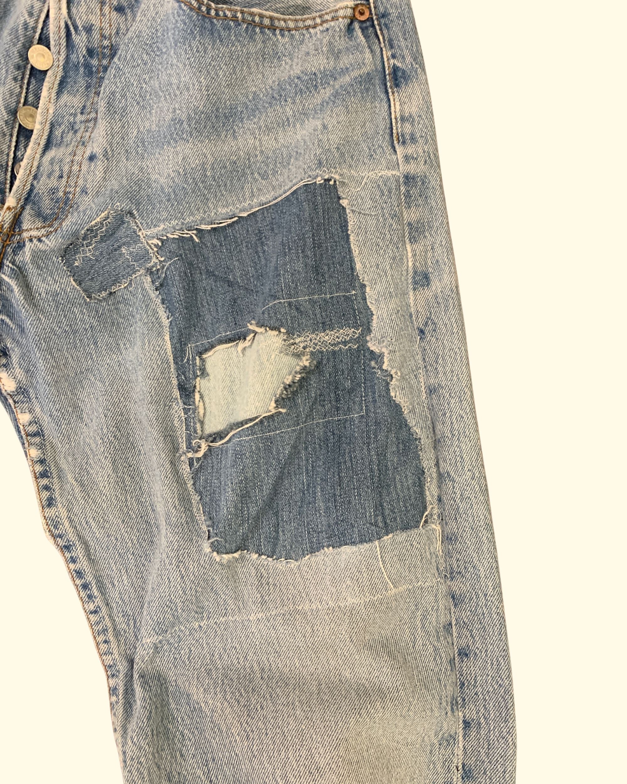 Vintage Levi's 501 Patchwork Made in UK Jeans W32 L32 Light Wash Distressed 90s